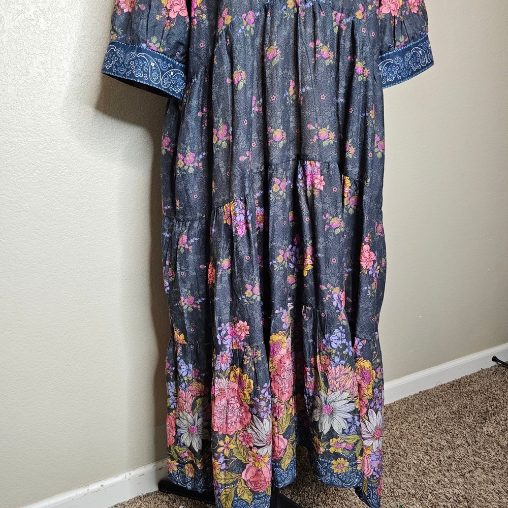 NATURAL LIFE Dark Floral Midi Dress with Pink and Yellow Accents - Picture 5 of 12